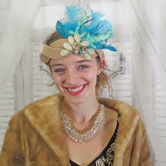 Great Gatsby inspired headband, Beads, glitter and feathers 1920's Flapper style - Picture 10 of 12